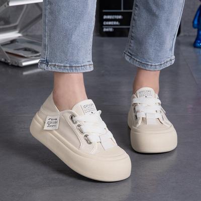 Summer New Platform Canvas Shoes Female Students Casual Half Drag White Shoes Breathable Versatile Board Shoes T