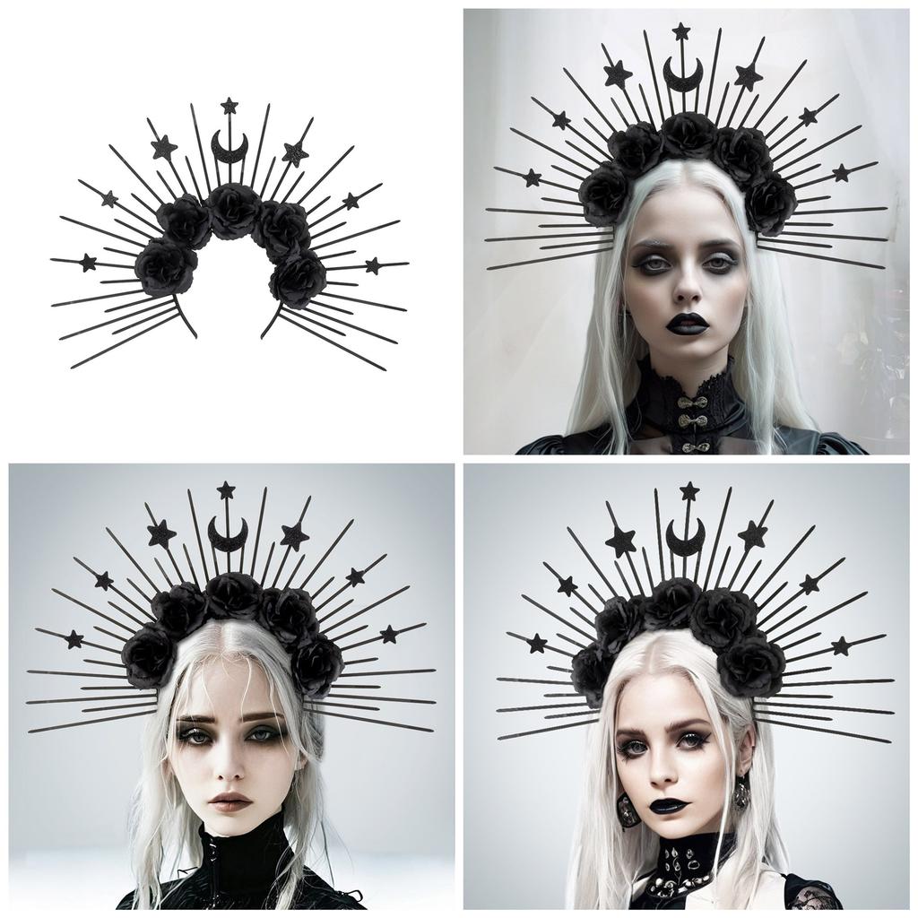 Elegant Gothic Crown Headband Moon Star Baroque Tiaras Hairband Sungodness Hairhoop Women Cosplay Costume Accessories