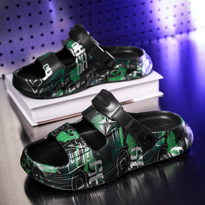 Fashion New Fashion Men Slippers Print Men Slides Male Summer Shoes Thick Sole Comfortable Home Outdoor Stylish Massage Shoes Hot Sale