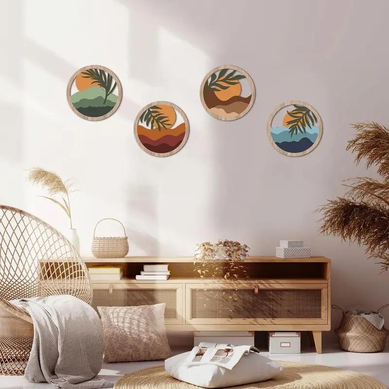 4Pcs Bohemian Wall Art Decorations Hollow Design Wall Hanging for Living Room Bedroom Country Courtyard Decor