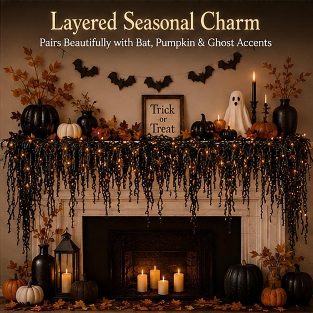 Warm White LEDs Gothic Vine Garland with LED Lights Artificial Autumn Hanging Display Mantel Decor