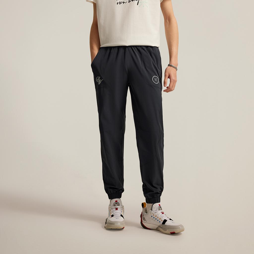 Li Ning Wade Series Casual Simple Tapered Lace-Up Knitted Sports Pants Men pants Black AYKV069-1