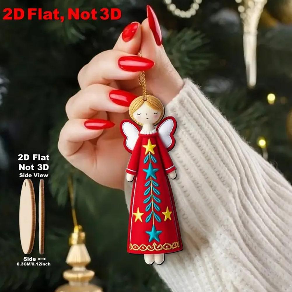16Pcs Colorful Angel Ornaments - 4.7inch Artificial Wooden Flat 2D Angel Hanging Gift Tags, Party and Home Decorations