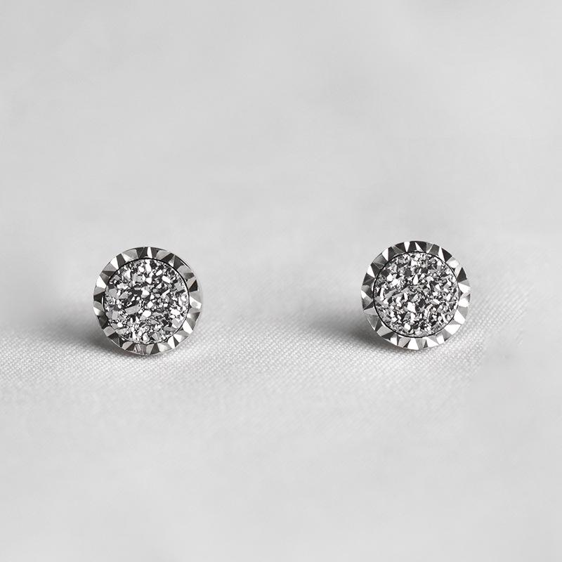Original Agate Inlaid Silver Stud Earrings with Diamond Shine - White Gold Plated, Simple Versatile Design for Men and Women