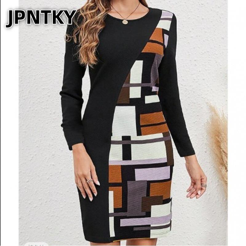 JPNTKY Fashion Autumn Winter Long Sleeve O-Neck Casual Dresses