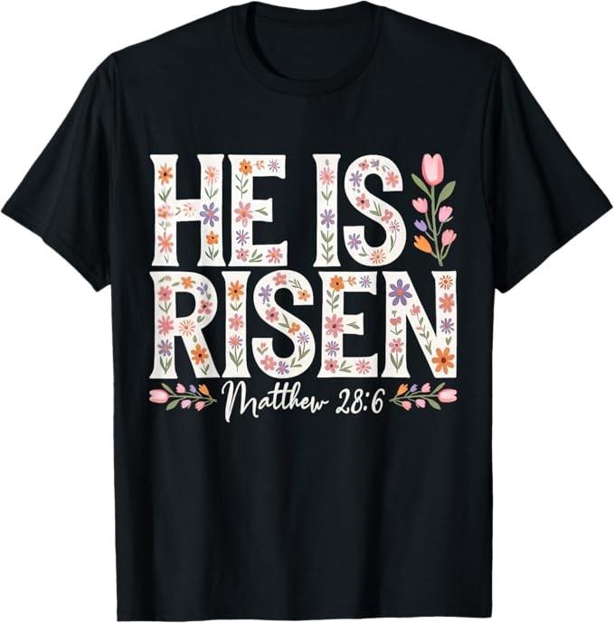 Er ist auferstanden Jesus Christlich Frohe Ostern Damen Kinder Mädchen T-Shirt