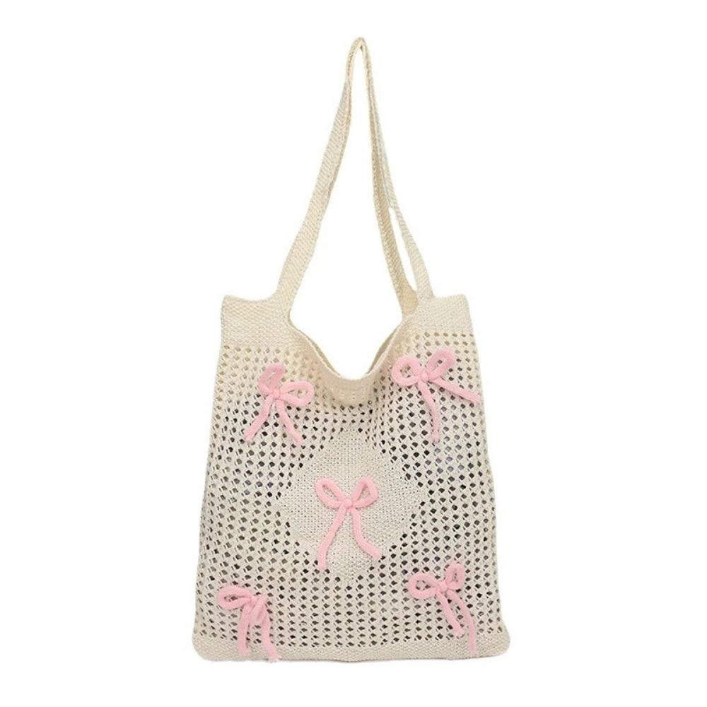 Large Capacity Knitted Shoulder Bag Handmade Weaving Woven Underarm Bag Hollow Out Handbag  Picnic