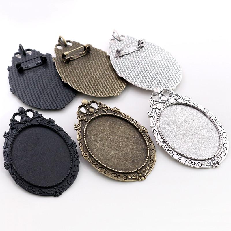 New Fashion 5pcs 30x40mm Inner Size Antique Silver Plated Gold Color Bronze Black Pin Brooch Simple Style Base Setting Pendant