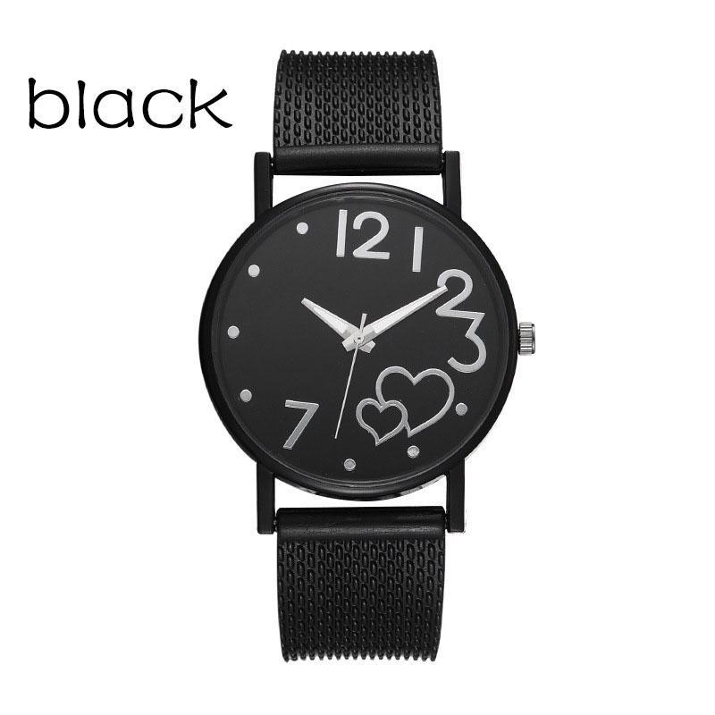 Damenmode Einfache herzförmige Uhrenarmband Dornschließe Damenuhr Quarzuhr