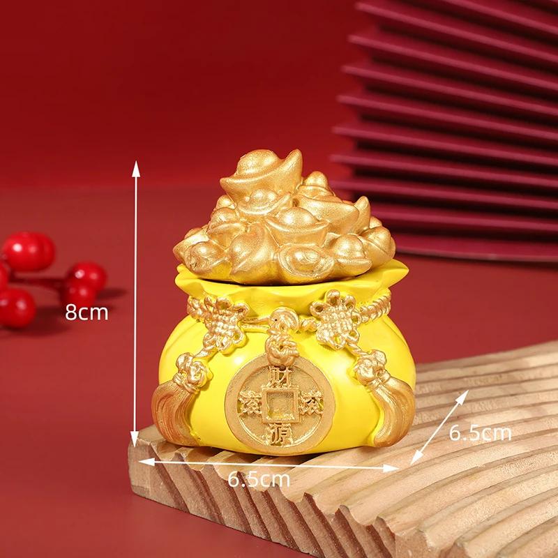 Good Luck Fortune Bag Ornaments Creative Gold Ingot Money Bag Home Desktop Resin Crafts Chinese Feng Shui Fa Cai Decoration