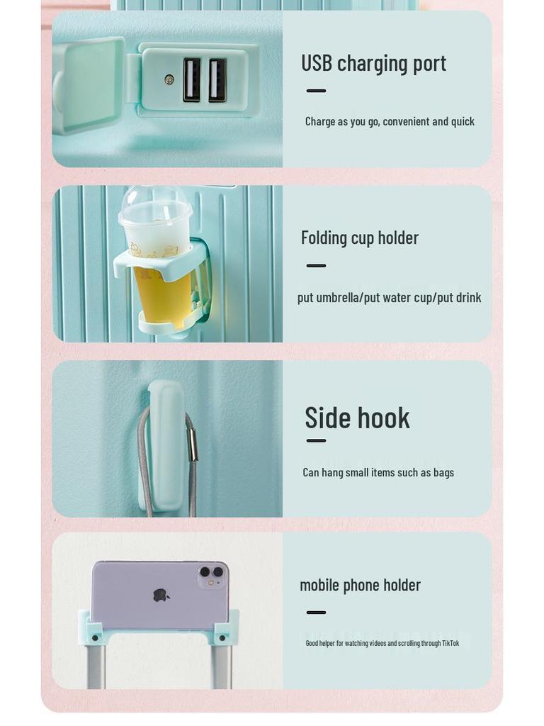 Durable Multifunctional Luggage with Cup Holder, Combination Lock, Rechargeable Features, and Large Capacity for Men and Women