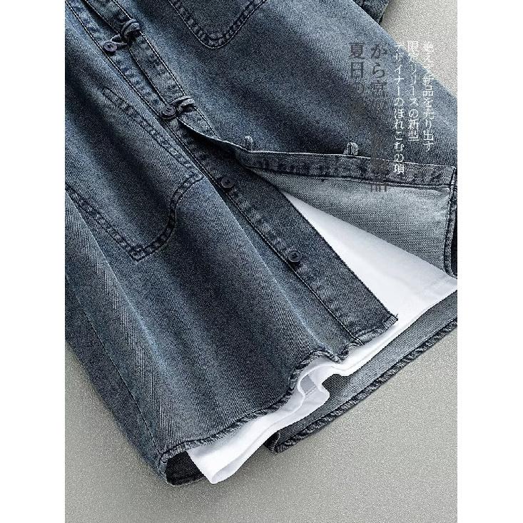 Sommer Neue Vintage-Jeansjacke im chinesischen Stil für Männer und Frauen, lockeres, gewaschenes Jeansoberteil mit Retro-Knopf