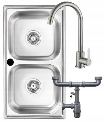 Built-in Double-bowl Sink 78x43 Cm Steel with Faucet and Siphon