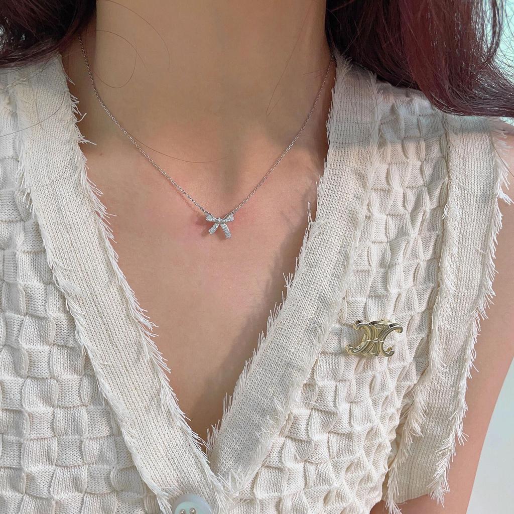 Sterling Sølv S925 Luksuriøst Sløyfe Halskjede - Minimalistisk Kragebenskjede Choker