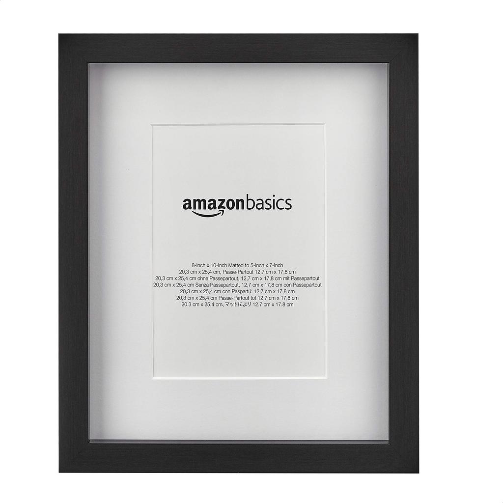 Amazon Basics Photo Frames, Black Rectangular, Compatible with 6-Cut Sizes, Set of 2, 20cm X 25cm & 13cm X 18cm