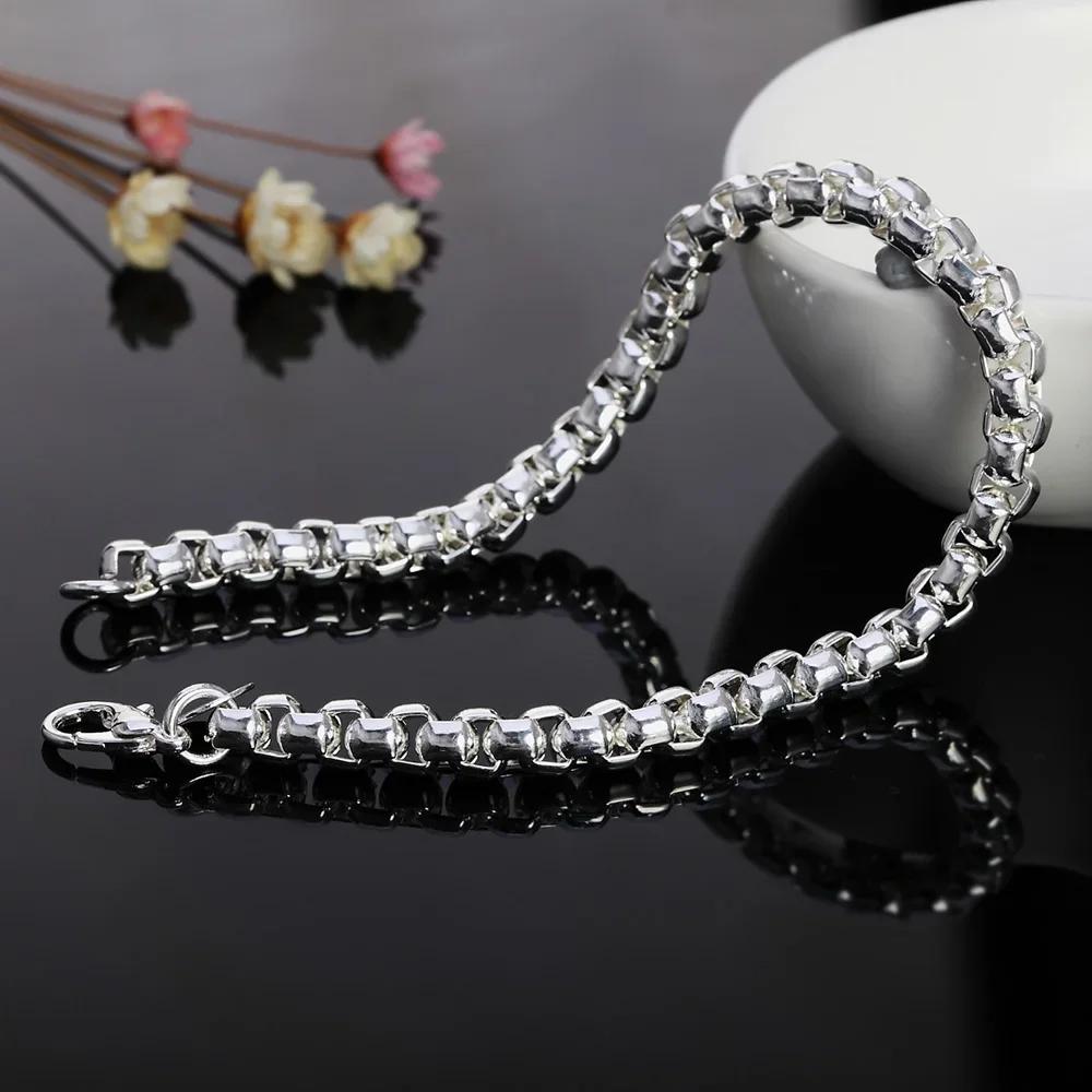 45-60cm   Copper 4mm Round Box Chain Necklace Bracelet set For Women Men Boy Wedding Engagement Charm