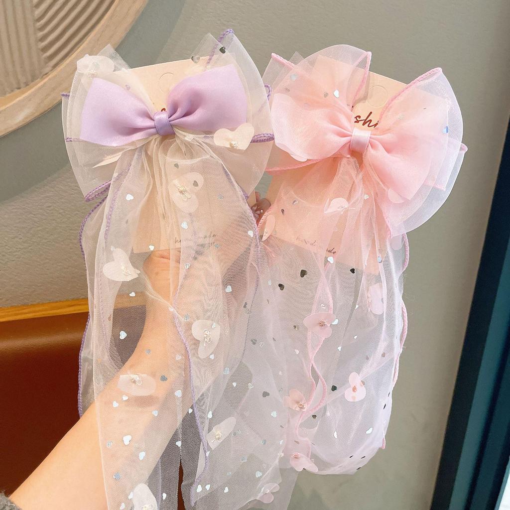 Korean Style Mesh Bow Hair Clip for Kids - Fairy Princess Streamer Ponytail Accessory
