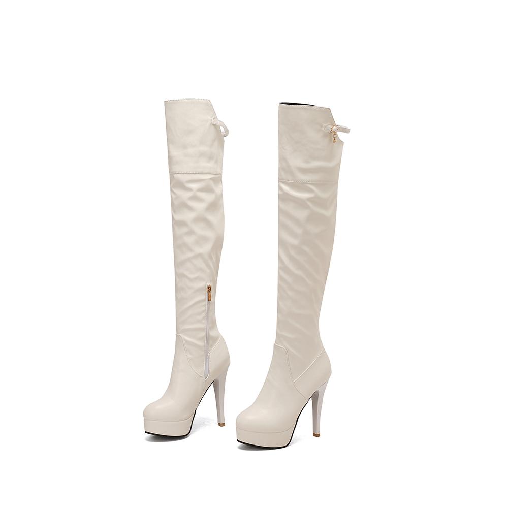 Black White Women Thigh High Boots Platform High Heels Small Big Size 32 50 34 белый 5115₽