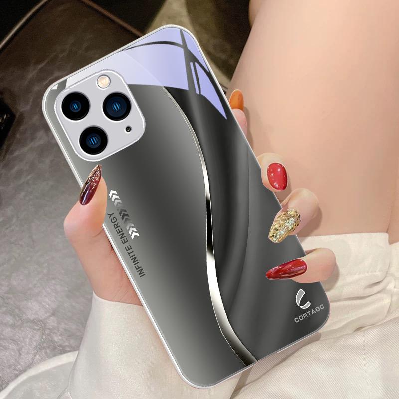 

Black Tempered Glass Phone Case For IPhone 15 Pro 14 13 12 Mini 11 XS Max XR 7 8 Plu SE 2020 2022 Liulian Texture Sapphire Blue For iPhone SE (2020)