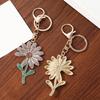 Keychain Pendant Sparkling Rhinestones Inlaid Chrysanthemum Design Key Chain with Lobster Clasp Lightweight Backpack Accessory