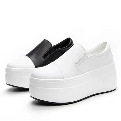 8CM Casual Shoes Women's New Platform Heel Women Round Toe 2024 White Shoes Fashion Breathable Thick Bottom Slip Loafers Women