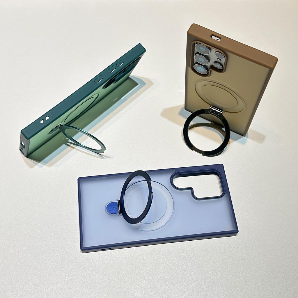 For Magsafe Metal Fold Stand Holder Case For Samsung S26 S25 S24 S23 FE S22 Ultra Plus Matte Clear Magnetic Bracket Cover