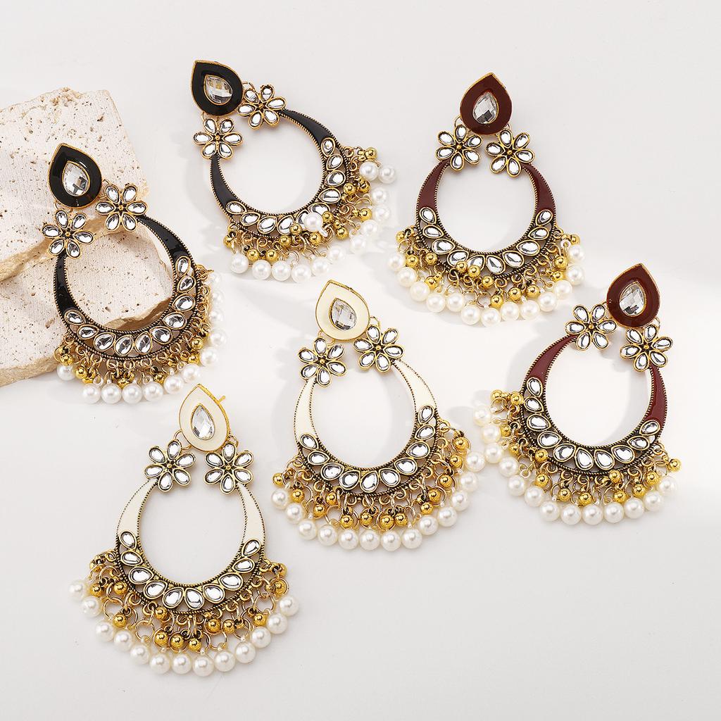 Damen Vintage Wassertropfen Perlen Quaste Ohrringe Ethnisch Chinesischer Stil Persönlichkeit Kreativ Aufwändige Ohrschmuck für Damen