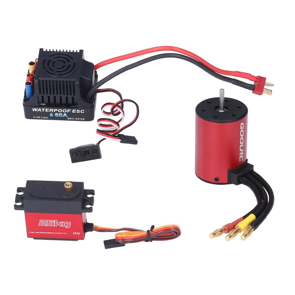 S3650 5200KV Brushless Motor Kit with 60A ESC 25KG Metal Steering Gear for 1 10 1 8 RC Car