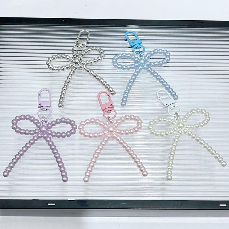 1PC Korean-Style Minimalist Phone Case Versatile Faux Pearl Dainty Keychain Trendy Bow Chic Charm Elegant 10x6cm