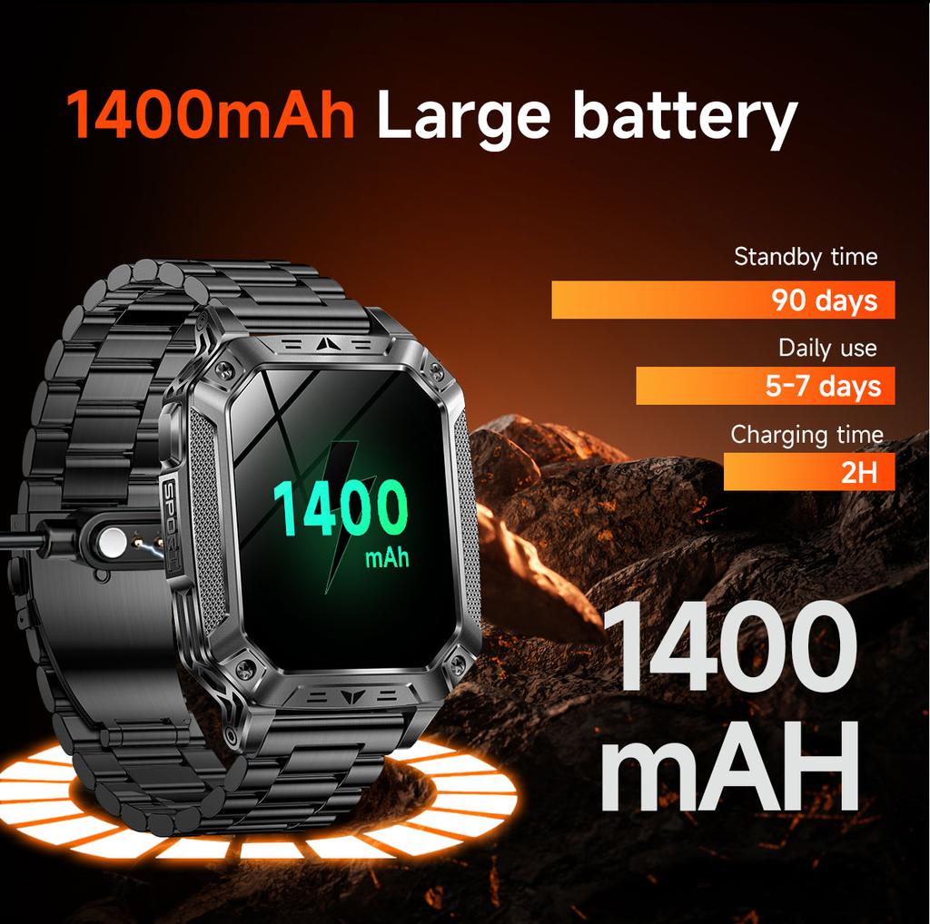 2026 Upgraded Men 1400mAh Battery Capacity GPS Heart Rate Flashlight BT Call 10ATM Waterproof AMOLED HD New Smart Watch Smartwatches