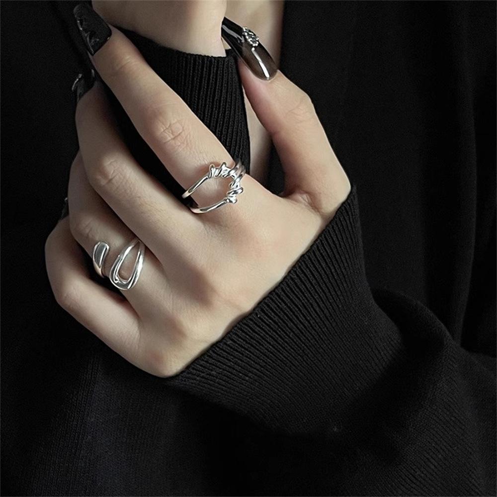 Winding Line Ring 925 Sterling Silver Cross Hollow Stack Wear Niche Design ins Cold Wind Ring