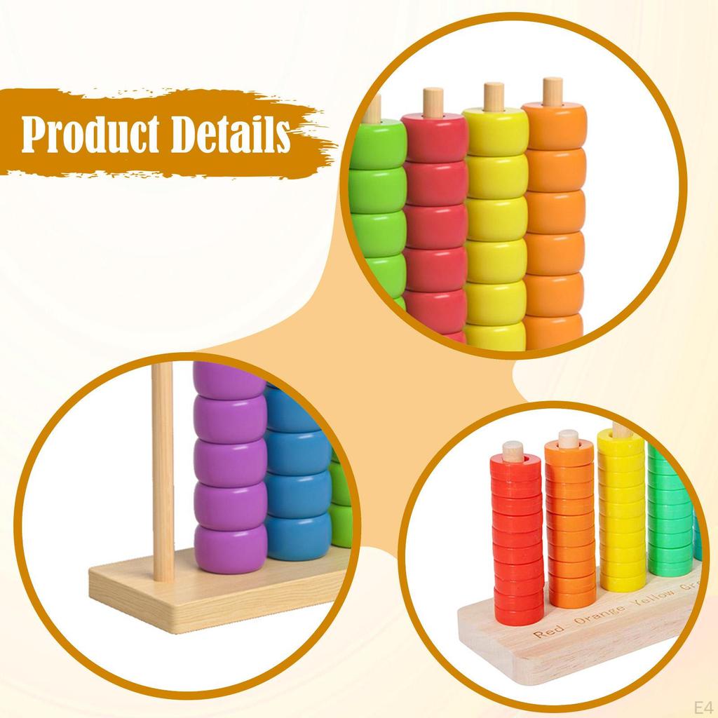 Color Sorting And Stacking Toy Made of Wooden Beads for Recognition, Educational