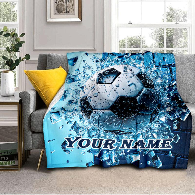 1PC Custom Name Soccer Ball Glass blanket versatile,all-season throw suitable for the living room,bedroom,camping,travel,and gift