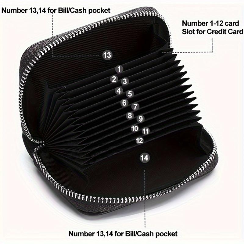 2024 Ny Stöldskyddad Borstad Korthållare Tvålagers Äkta Läder Kreditkortsplånbok med Dragkedja 14 kort Kortfack