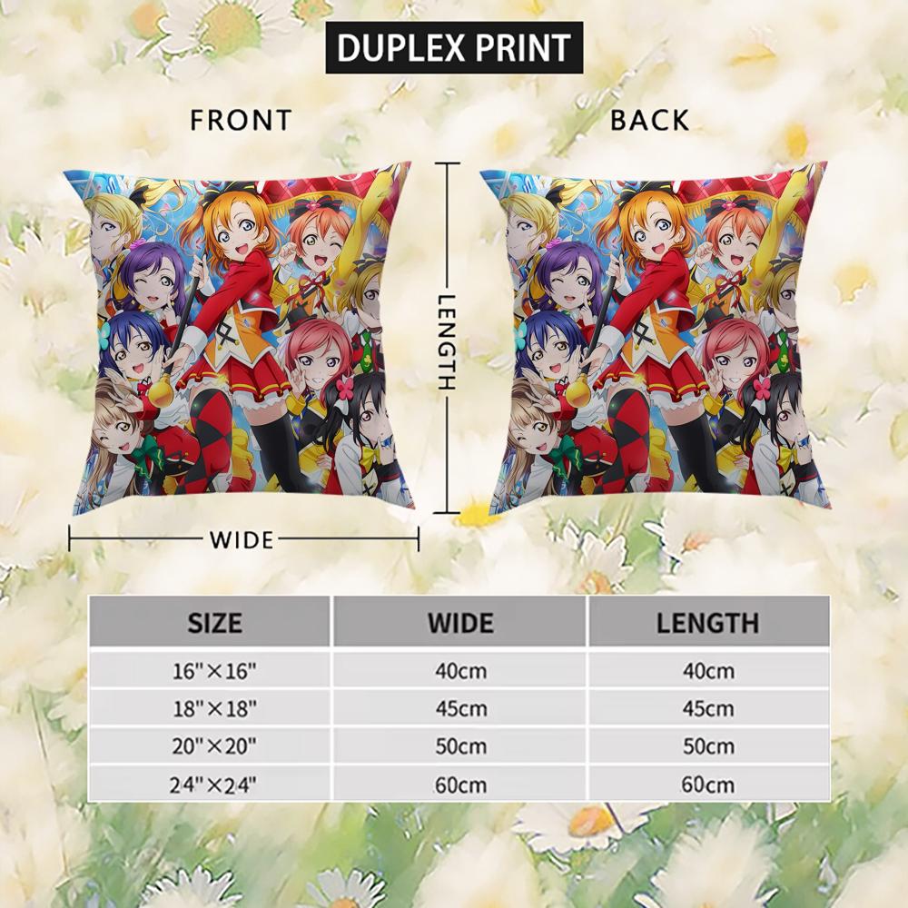 L-Love Live School Idol Pillow Case For Car Sofa Decorative Home Double-sided Print Plush Square Throw Pillow Cushion Cover