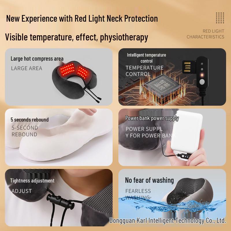Electric Heated U-Shaped Memory Foam Neck Pillow for Travel & Office