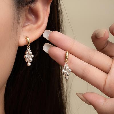 Gold And Silver Contrasting Color Bead String Earrings Temperament Grape String Earrings Niche High-End Earrings Show Face Thin Earrings Women