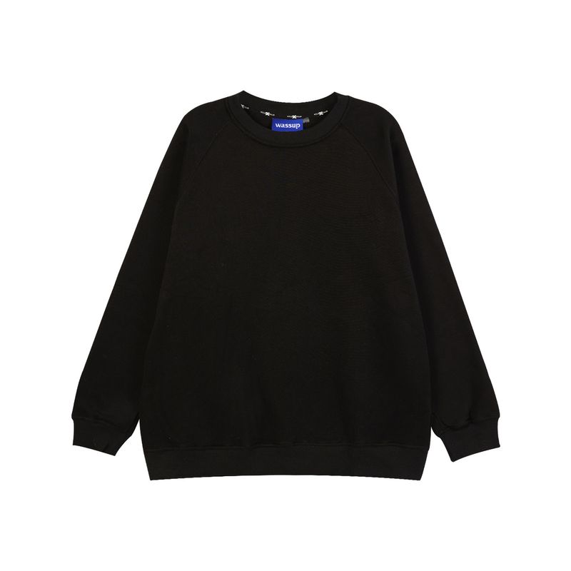 Wassup Co-Branded Trendy Brand Letter Heavy Solid Color Raglan Sleeve Crew Neck American-Style Sweatshirt Autumn and Winter Fleece-Lined Top