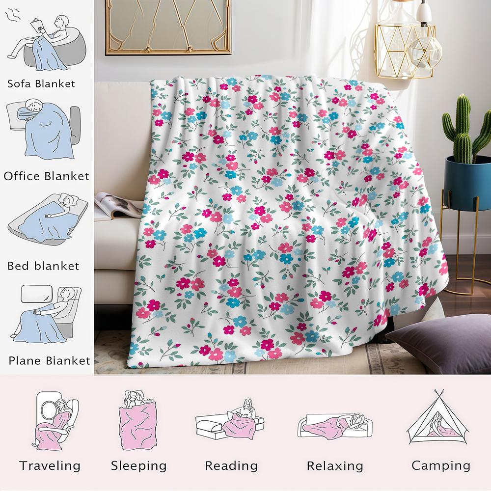 Coral Blue Buds Flannel Blanket Warm Soft Halloween Christmas Couch Warm Cozy Decorative Decor Gift for All Season