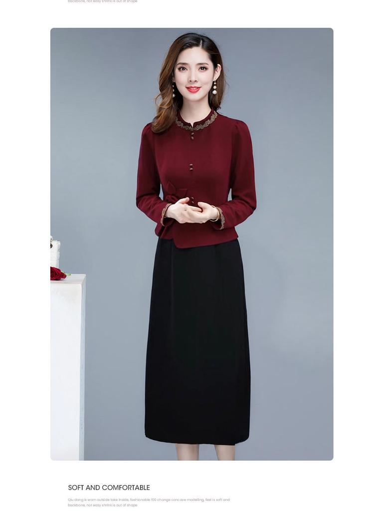 Elegant Slim-Fit Patchwork Fake Two-Piece Dress - Women's Mid-Length Over-the-Knee Skirt, Autumn 2026 Collection