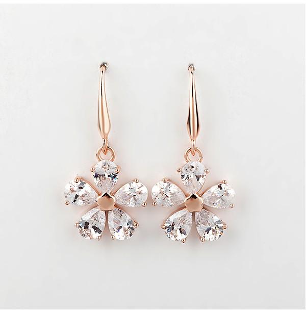 Fashion Crystal Stud Ear Beautiful Flower Brincos Rose Gold Drop Long Earrings Exquisite Sakura Bijoux Earring X1349