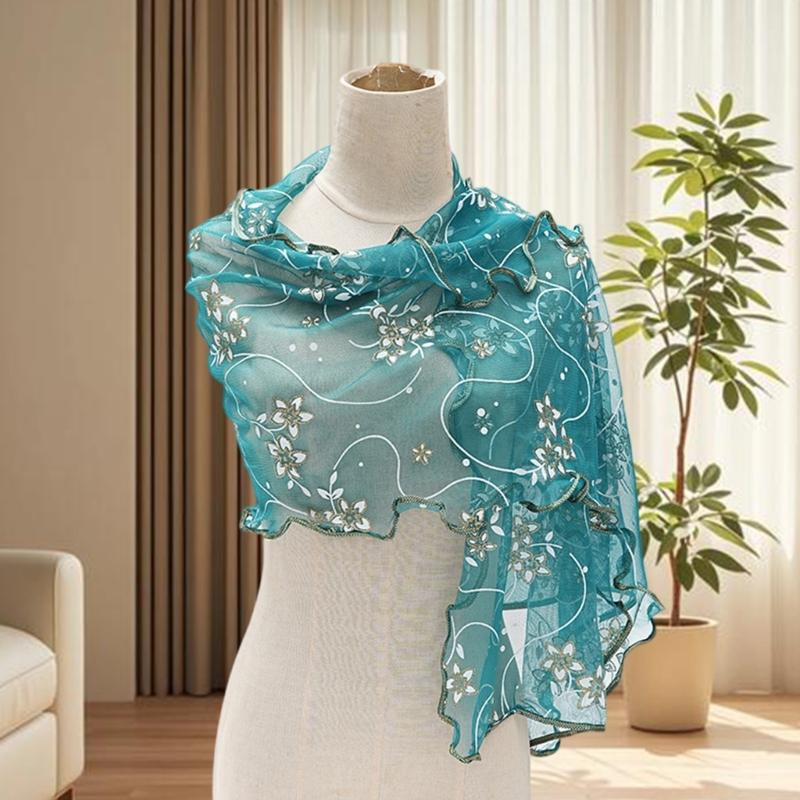 Floral Lace Scarf Elegant Women Accessory Soft Silk Like Polyester Lightweight For Daily Wear