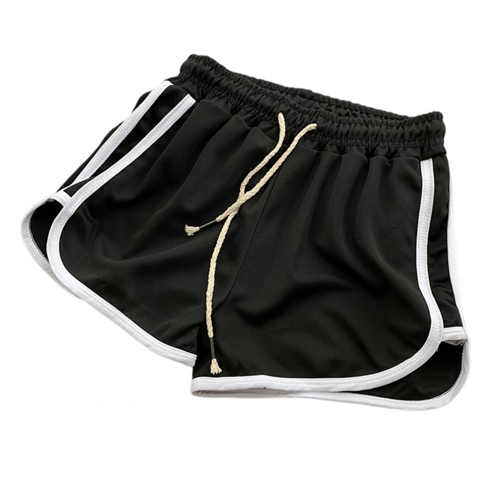 Dames Casual Shorts Elastische Tailleband Verstelbaar Trekkoord Wijde Pijpen Shorts Effen Kleur Hardloopshorts L black