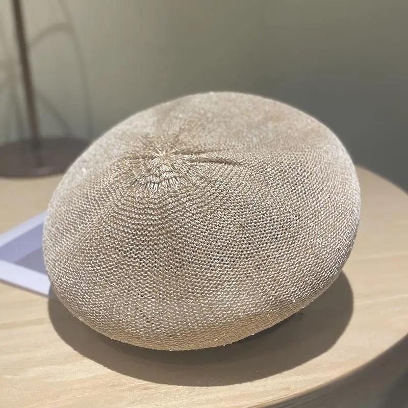 

Женский Серебристый Золотой Берет с Пайетками, Ажурный, Регулируемый, Круглый, Уличный, Летний, Дышащий Стиль, Шапка-берет хаки