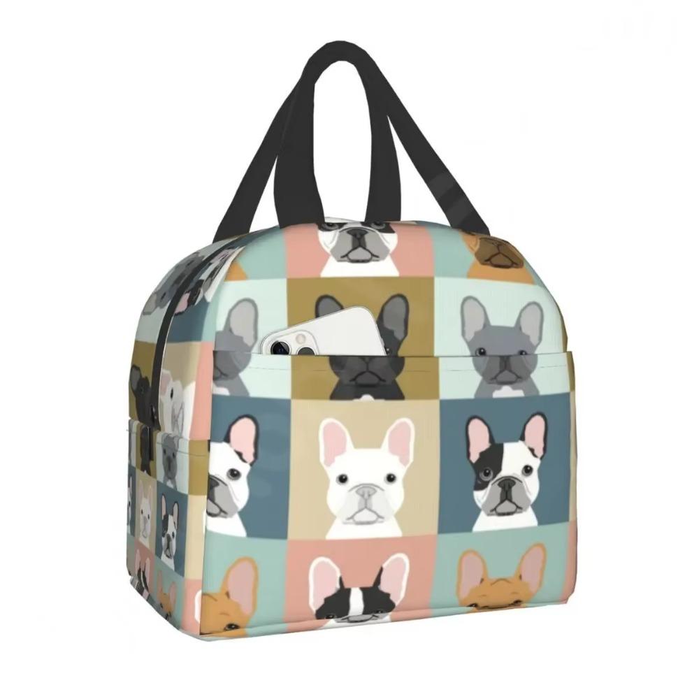 French Bulldog Puppy Facial Insulated Lunch Bag for Work School Picnic Resuable Portable Thermal Cooler Lunch Box for Women Kids