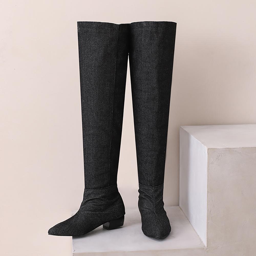 

Черные, синие женские сапоги до бедра на низком каблуке, большой размер 48 39 чёрный