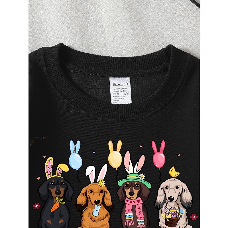European Sizes Crewneck Sweatshirt for Girls with Dogs, Bunny Ears & Eggs, Soft Comfy Sportswear for Casual Wear for Children & Teens