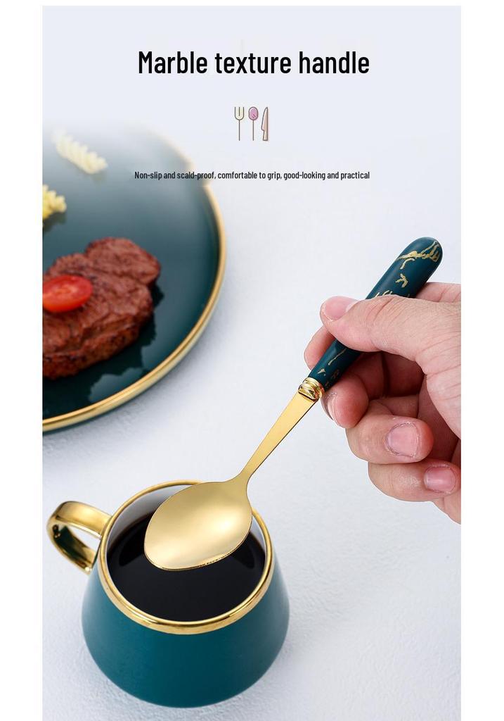 Stainless Steel 24-Piece Cutlery Set with Imitation Ceramic Handles - Includes Knives, Forks, and Spoons in Gift Box.