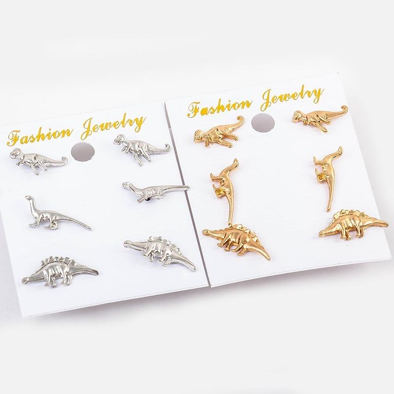 3 paires/ensemble Boho Rock Animal dinosaure métal boucle d'oreille plusieurs clous ensemble boucles d'oreilles