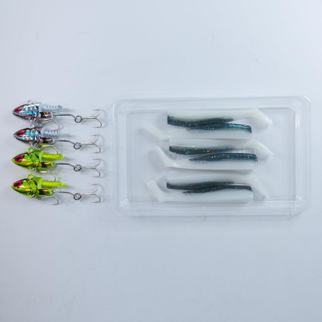 Momo Lures Sea Bass Lures and Metal Metal Vibration Shad Jig Shad Bodies Heads X 4 75mm Shad Set MVS-16, MVS-22, MVS-28 Jigs, Heads, (16g + 03)